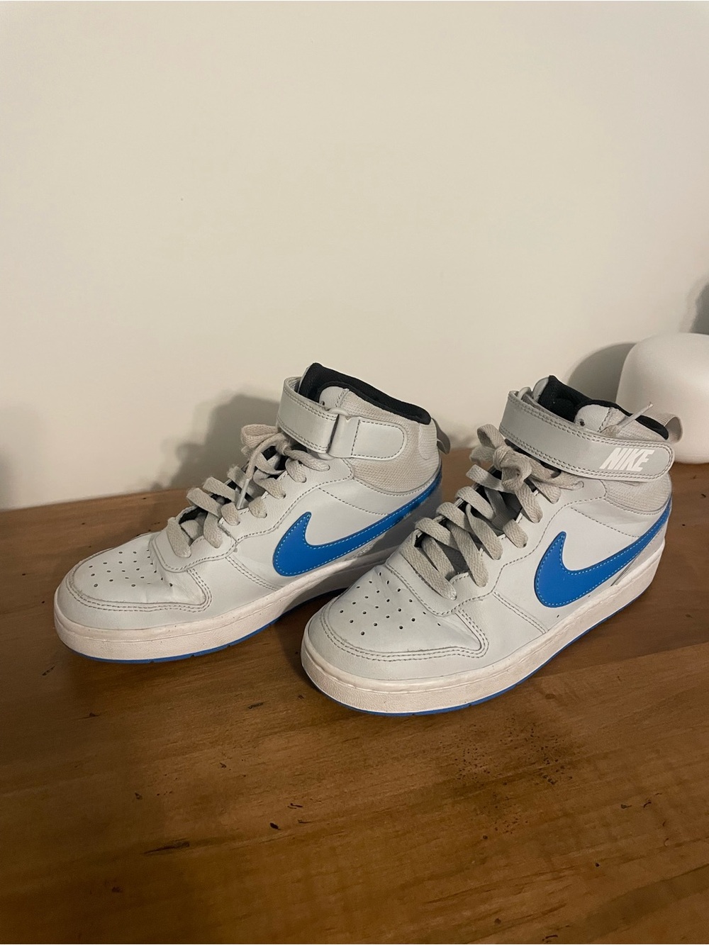 Nike White and Blue Mid-Top Sneakers